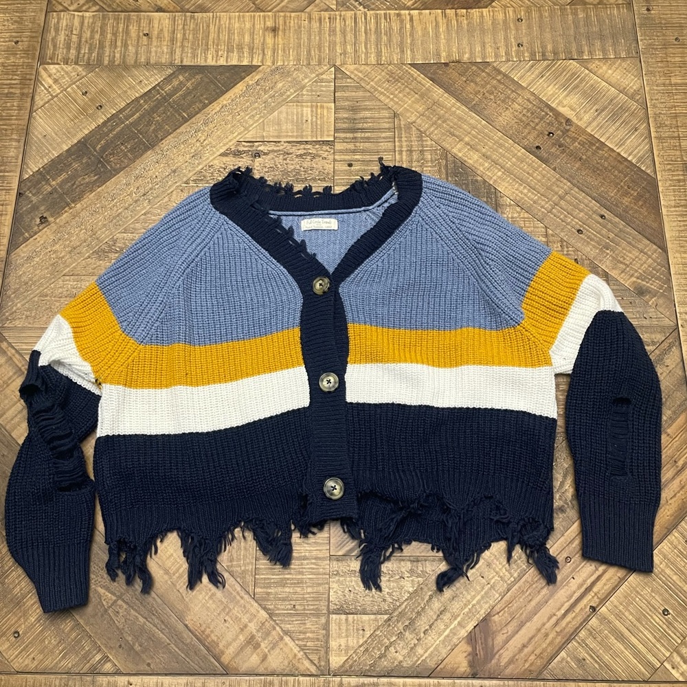 Full Circle Trends Color Blocked Distressed Cardigan.